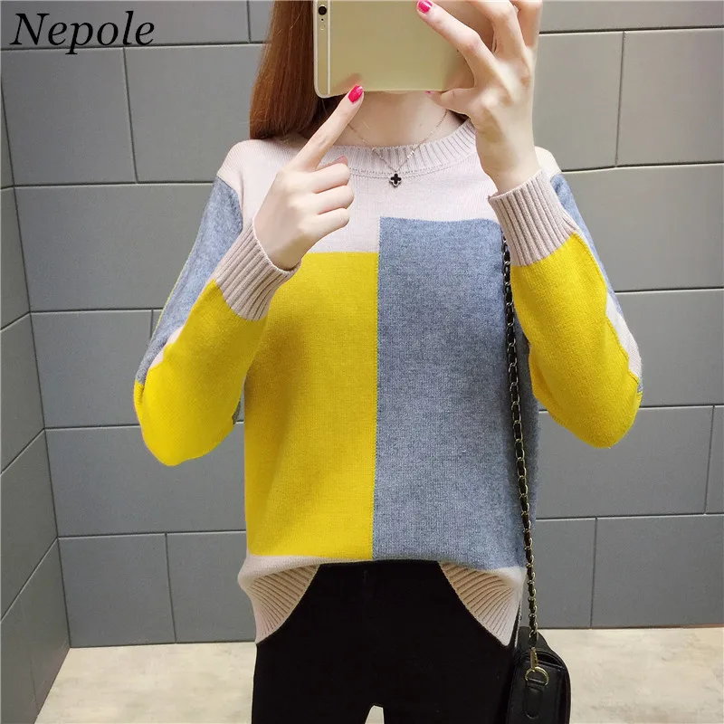 Neploe Color Patchwork Fashion Girl Sueter Mujer Plus Size Knitted Panelled Women Sweaters 2021 Autumn Winter New Pullover 69043 | Женская