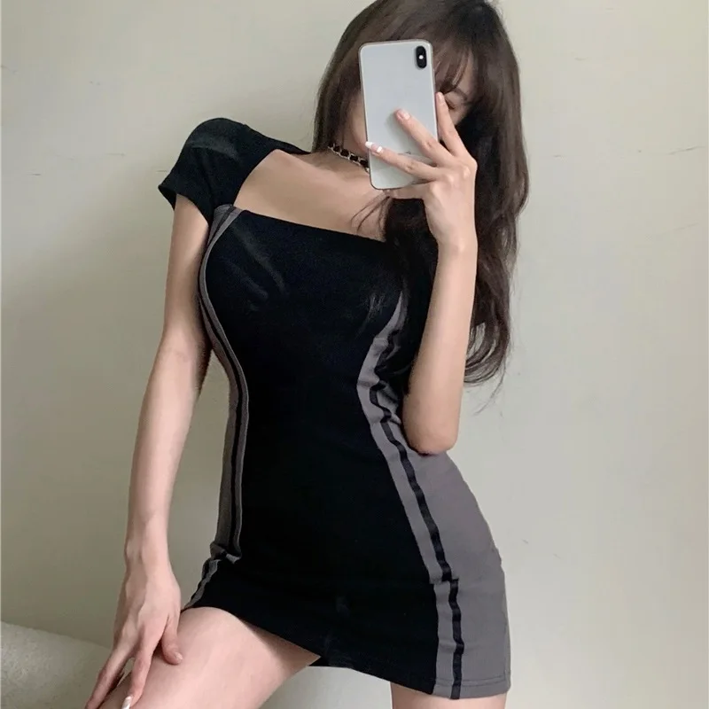

Retro Square Neck Summer Bodycon dress Women Short Sleeve Sexy Slim Bag Hip Dress