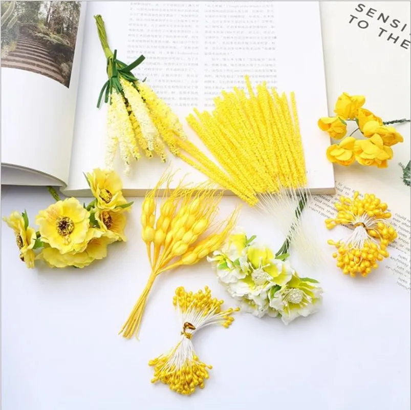 Желтые искусственные цветы фрукты вишня тычинки ягоды букет сделай сам