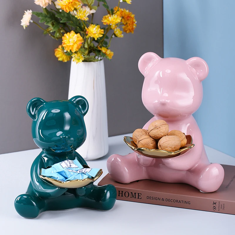 Керамические фигурки животных медведь скульптура металлический поднос