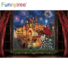 Funnytree день рождения 2022 новый год фон фейерверк замок, феи Ночная занавеска Рождество окно винтажные фейерверки фон