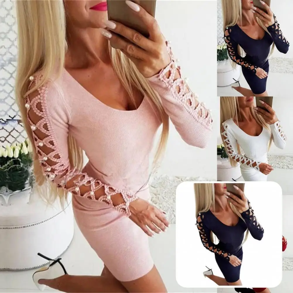 

Unique Bodycon Dress Low V Neck Female Women Temperament Mini Dress Mini Dress Mini Dress