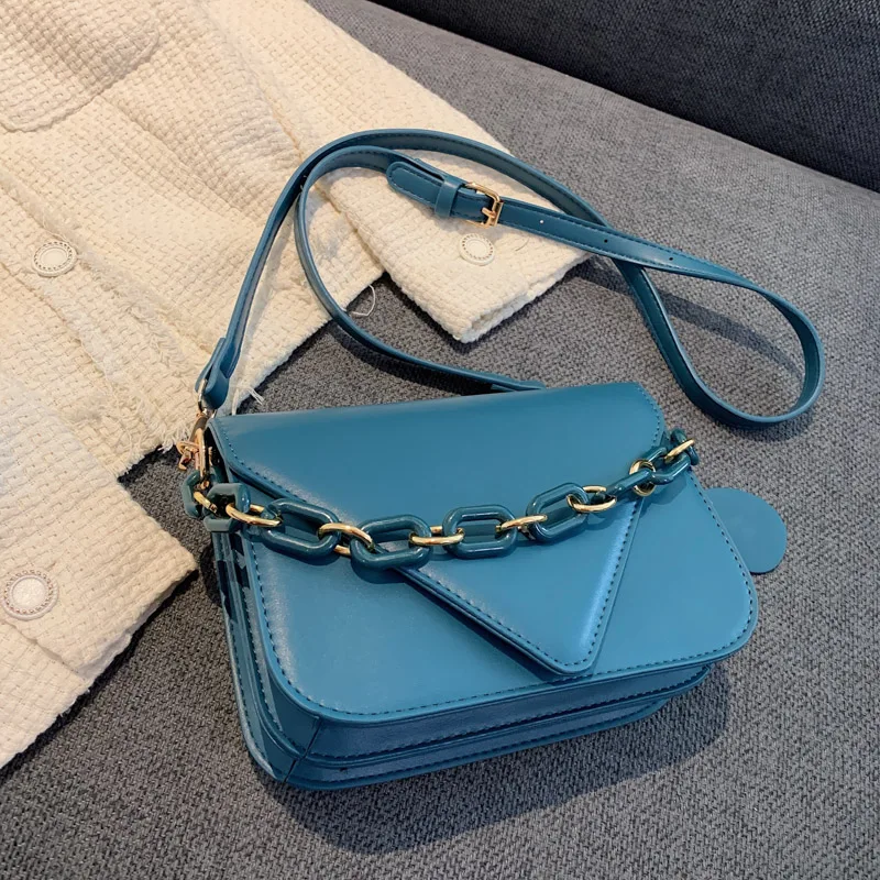 

New Solid Leather Crossbody Bags For Women 2021 New Chain Luxury Design Handbags Ladies Messenger Shoulder bags Female Purses