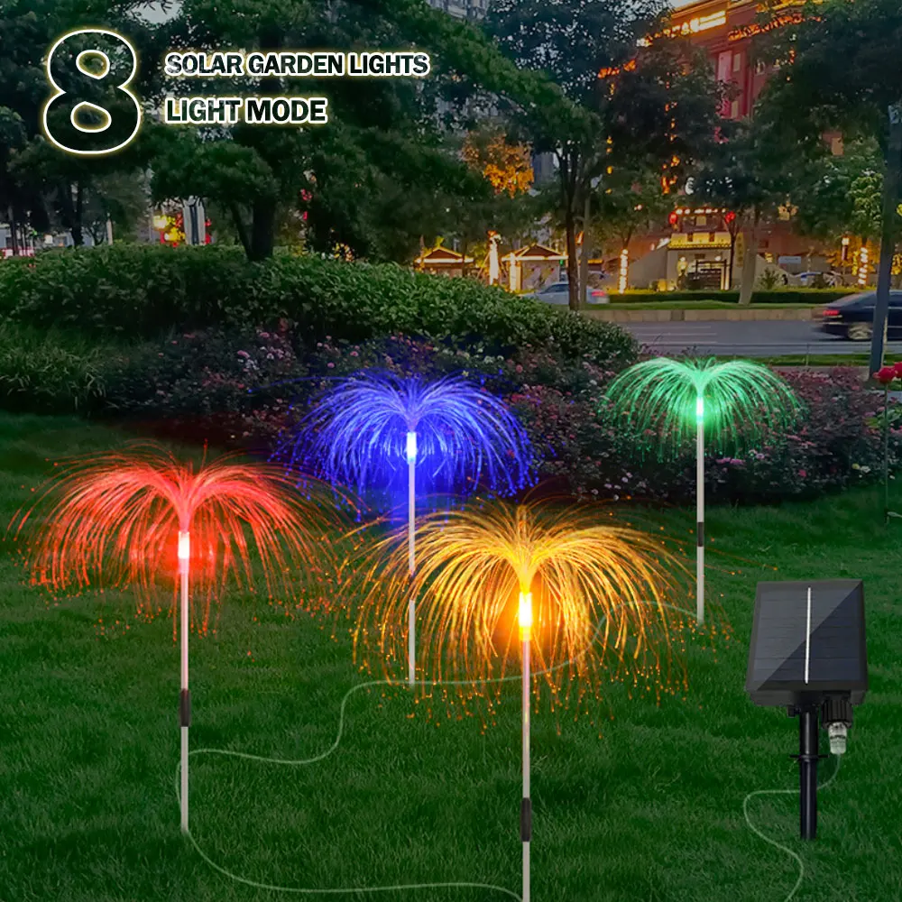Solar Garden Lights Jellyfish Lawn Stake Light Outdoor Landscape Lighting Fiber Optic Night Lamp Decor for Patio Pathway Yard