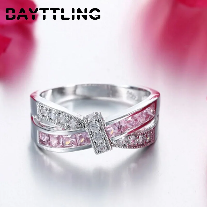 

BAYTTLING Lovely Red Zircon Silver Color Ring Color 6#7#8#9#10# Ring For Lady Christmas Party Jewelry Gift