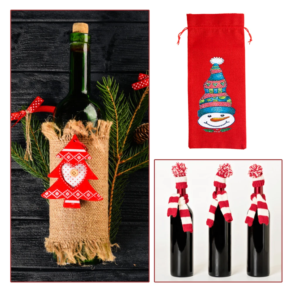 Art Ornament Gifts Table Decor Christmas Wine Bottle Covers DIY Diamond Painting Mosaic Kit Rhinestone Champagne Bags | Дом и сад