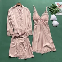women satin 2pcs robe suit kimono gown bridal wedding bathrobe set sexy loose sleepwear intimate lingerie lounge nightwear