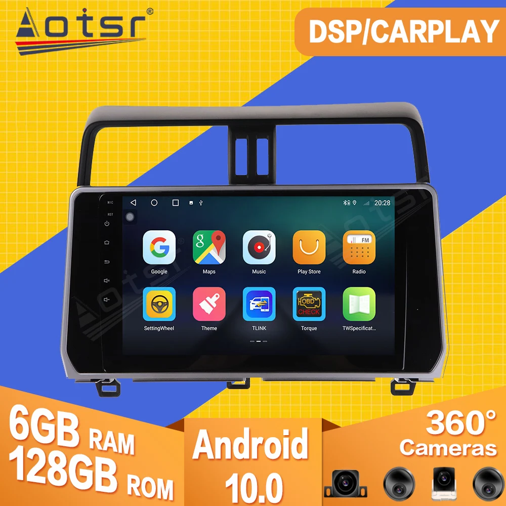 

6+128GB For Toyota Prado 2018 2019 Android Car Tape Radio Recorder Video Player Carplay Navigation GPS DSP Multimedia Head Unit