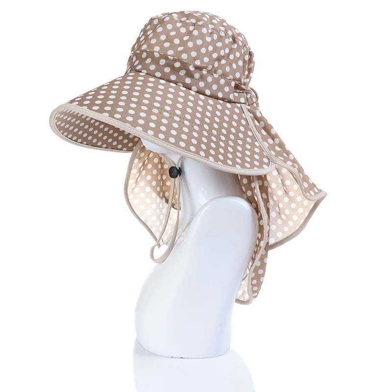 

Women Casual Fashion Foldable Cotton Dot Big Eaves Summer Hats For Covered Face Neck Cycling Anti UV Sun Hat