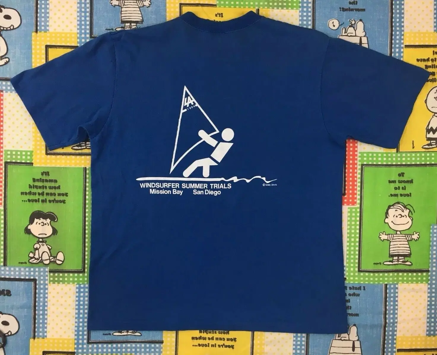 Винтажная летняя пробная футболка 1984 с парусным центром Сан Диего WINDSURFER CRAZY