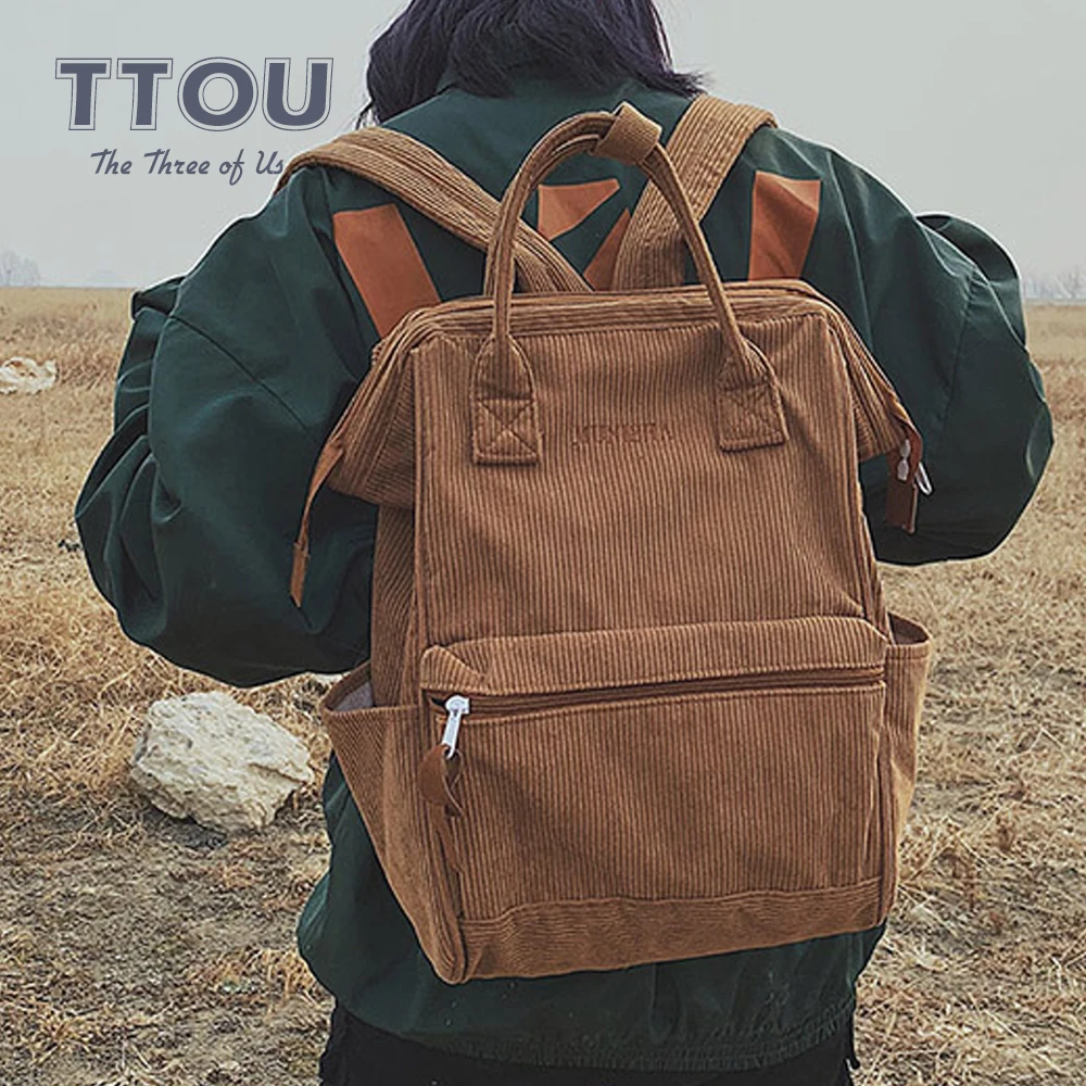 TTOU Мода Пара вельветовые рюкзаки осень большой Ёмкость повседневные Стиль сумки
