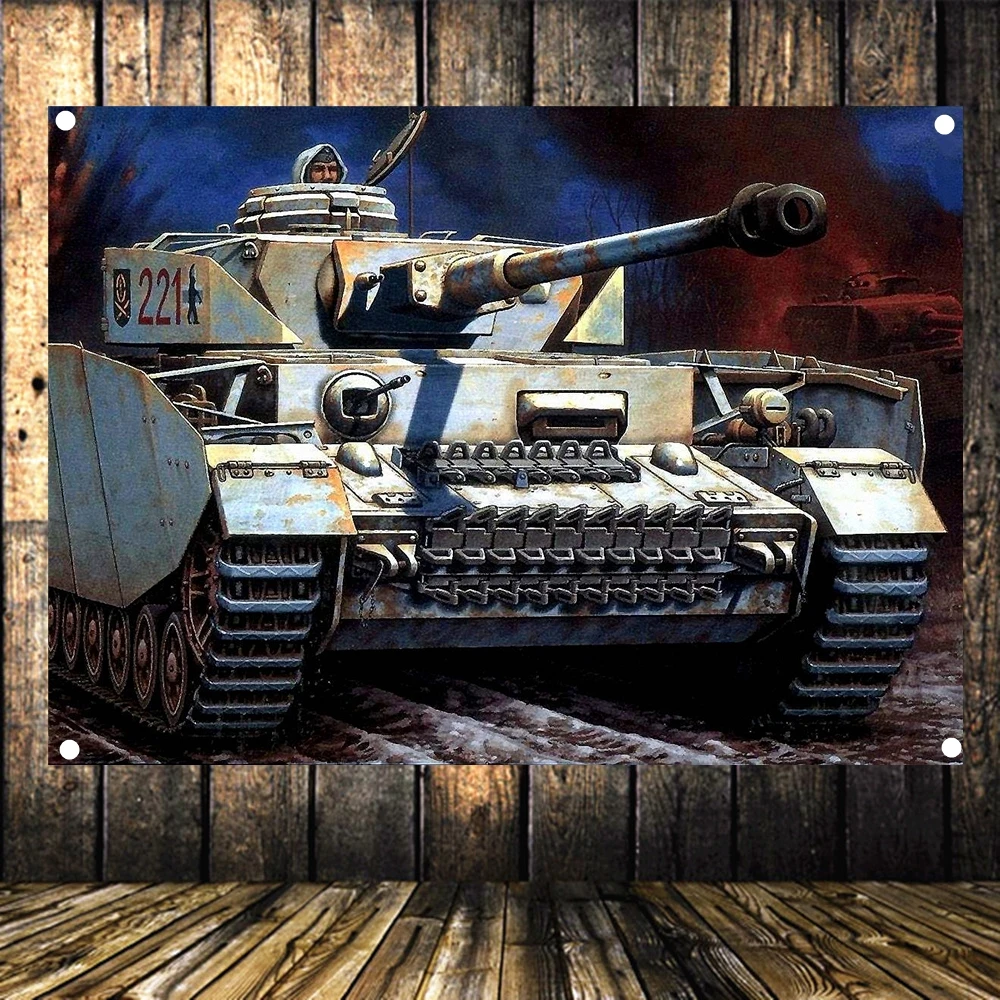 

Vintage Canvas Painting Tapestry Wall Decoration Old Weapon Photos Flag Banner Wehrmacht Tiger Tank WW II Military Poster B2
