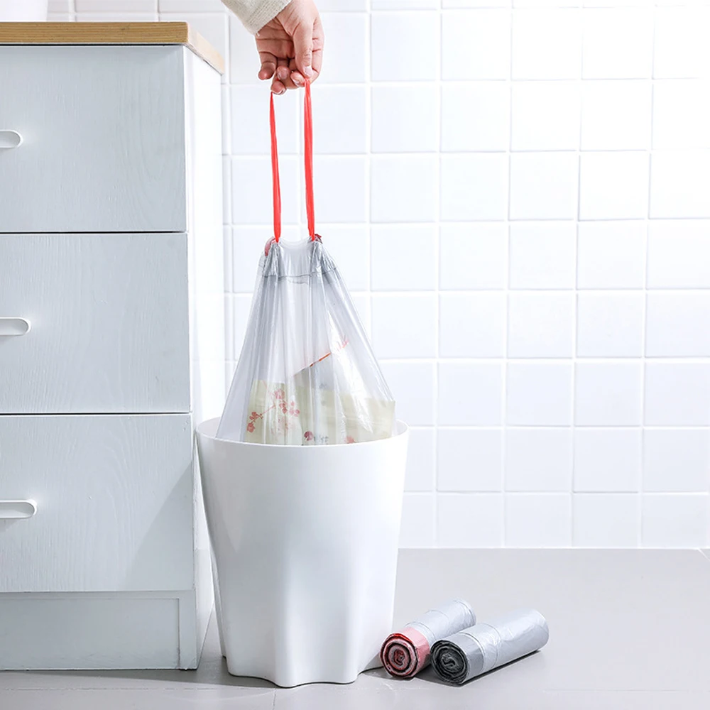 

5rolls Drawstring Trash Bag Thicken Home Office Disposable Garbage Bags Cleaning Refuse Bag Bathroom Trash Can Bin Liners