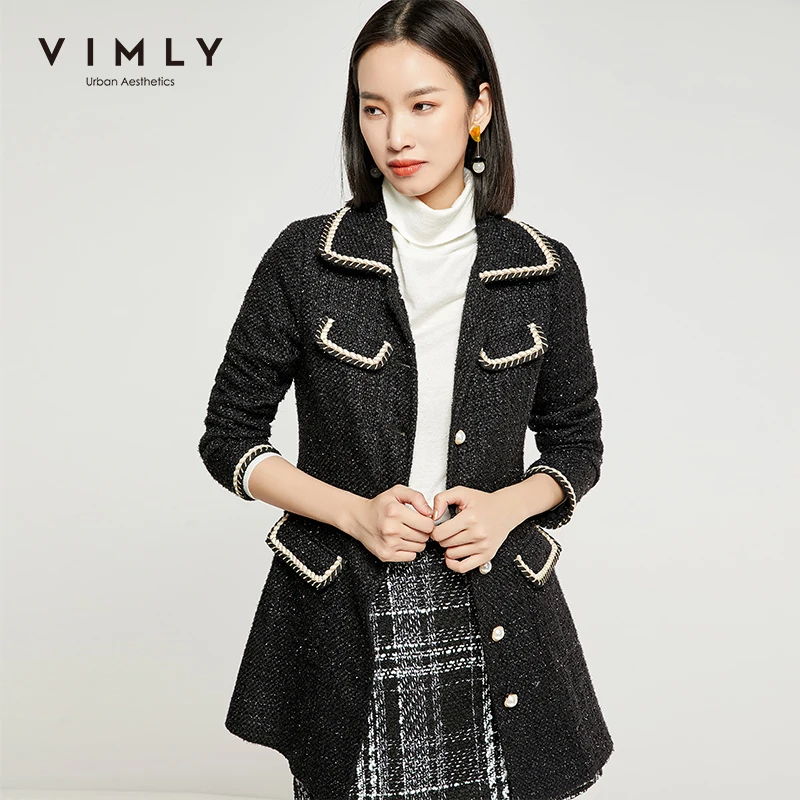 Элегантная Офисная Женская куртка Vimly модное однобортное пальто с отложным