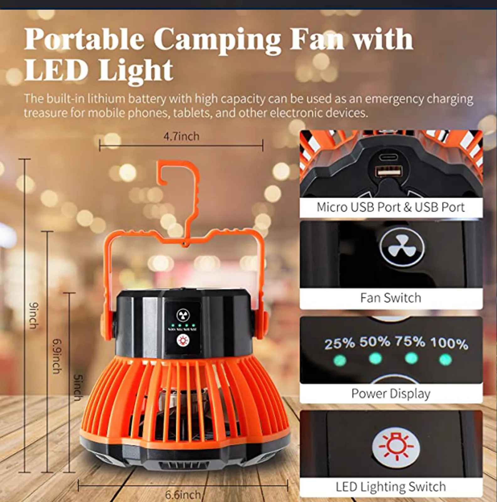 

Portable 3 In 1 Rechargeable USB With LED Light Fan Light Tent Lamp Lantern With Hook For Outdoor Camping Hiking Accessories #T3