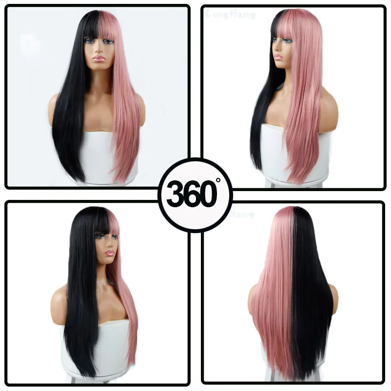 Perucas de Cabelo Sintético para Mulheres Longa e Lisa para Mulheres Resistente ao Calor Peças de Cabelo Linghang Peruca Negras Falso Feminino Cosplay 9 Peruca sintética