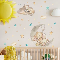 cute cartoon animal wall sticker for kids baby bedroom nordic style vinyl decorative wall elephant cat moon stars home decor