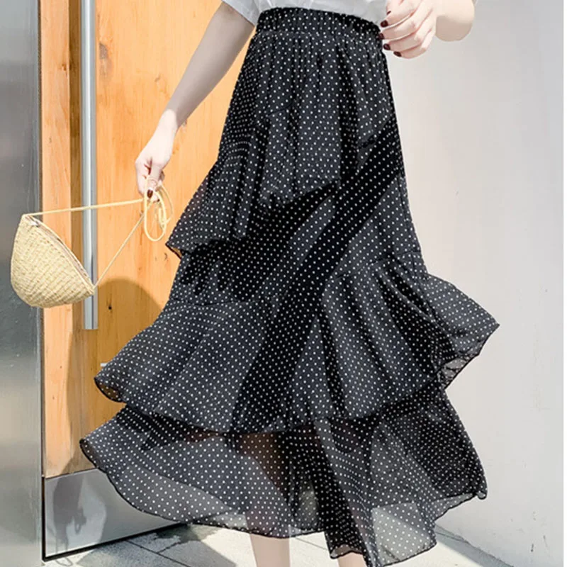 

Женская юбка с высокой талией и принтом в горошек, летняя новая женская юбка трапециевидной формы с эластичным поясом, модная женская одежд...