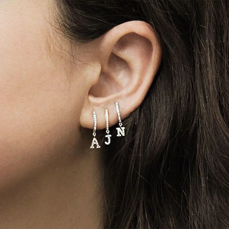 

Letter Earrings for Women Charm Statement Charms Dangle Earrings Gold Copper Zircon CZ Fashion Indian Jewelry 2021 1pcs earrings
