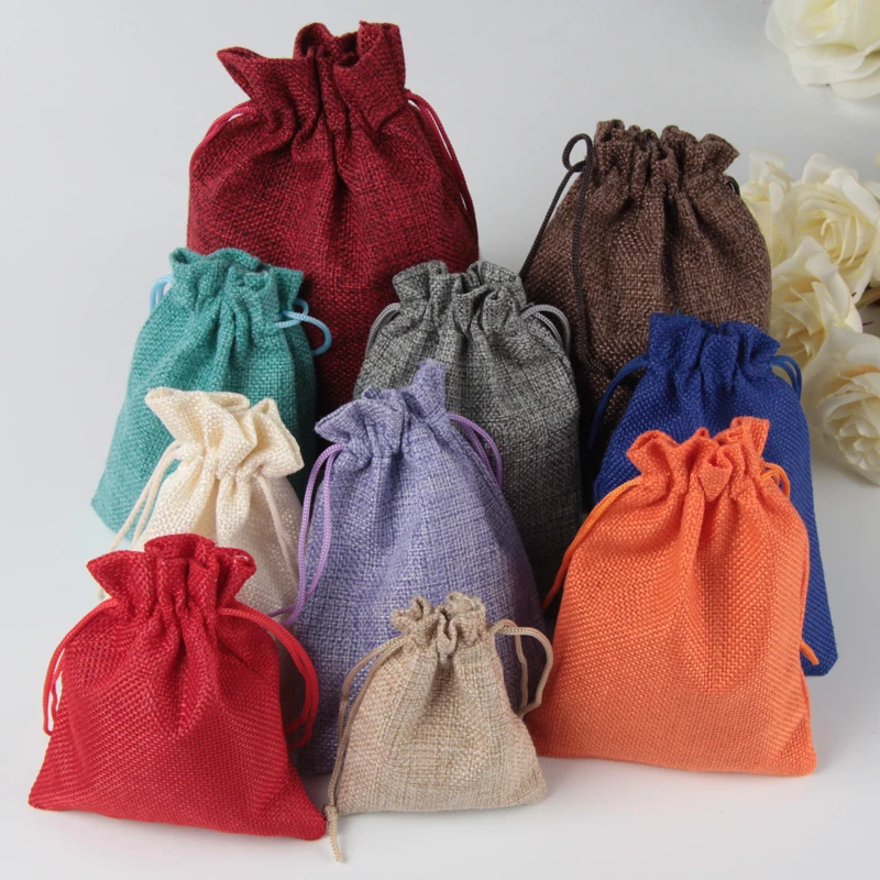 

50pcs/pack (15x20cm) Vintage Natural Burlap Gift Candy Bag Wedding Party Favor Pouch Birthday Supplies Drawstrings Jute Gift Bag