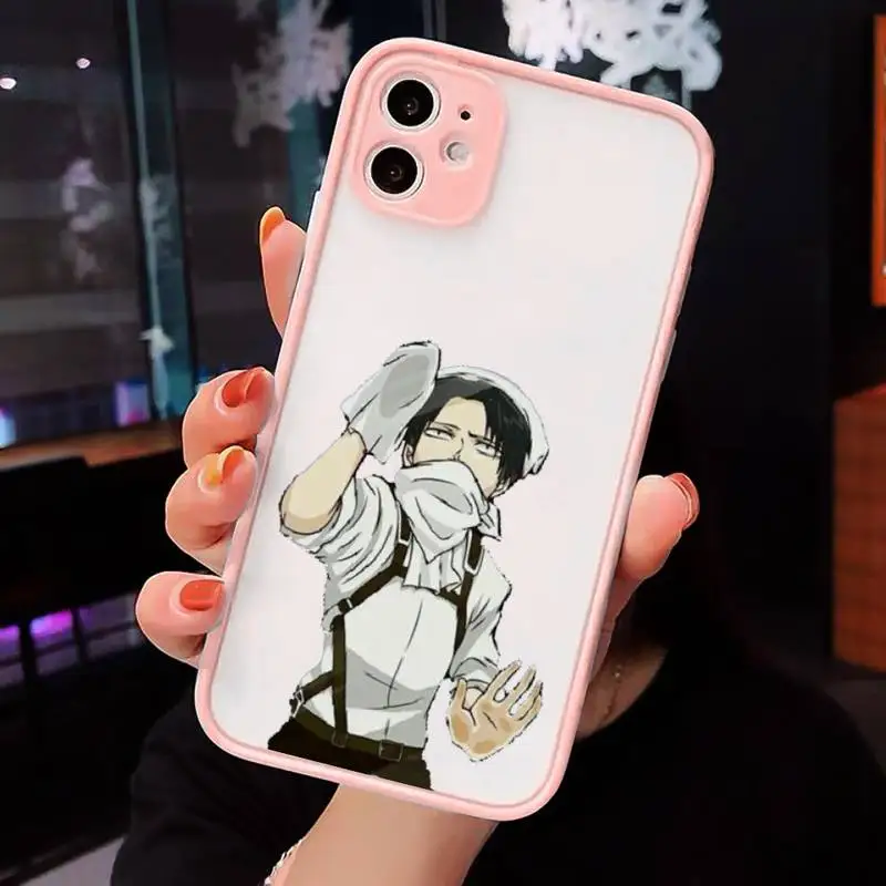 

Attack on Titan hot anime Phone Case For iPhone 12 11 Mini Pro XR XS Max 7 8 Plus X Matte transparent Pink Back Cover