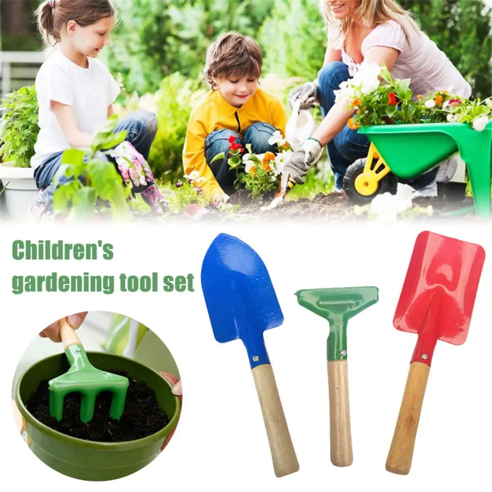 

3Pcs Mini Children's Gardening Tool Set Trowel Rake And Shovel With Rake Shovel With Sturdy Wooden Handle