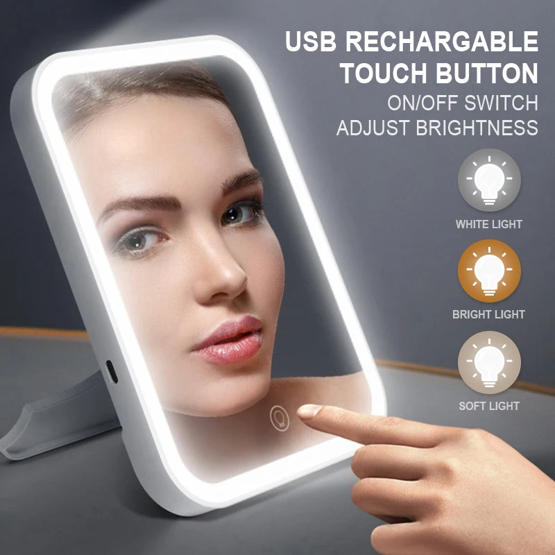 LED Makeup Mirror with led light Vanity Dormitory Rechargeable Folding Portable Beauty Desktop VIPdrop shipping | Красота и здоровье