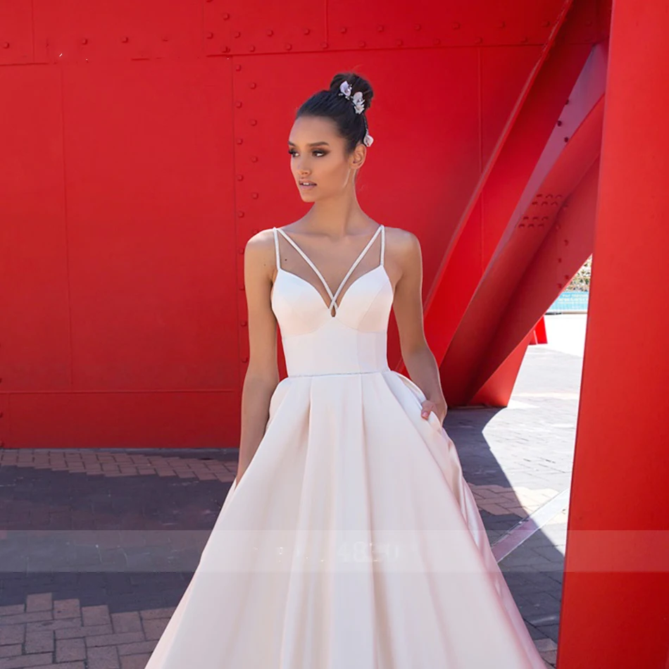 BAZIIINGAAA роскошное свадебное платье без рукавов с v-образным вырезом и открытой