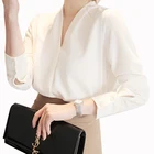 Блузка женская шифоновая с V-образным вырезом, элегантная белая офисная рубашка с длинным рукавом, в Корейском стиле, весна 2021