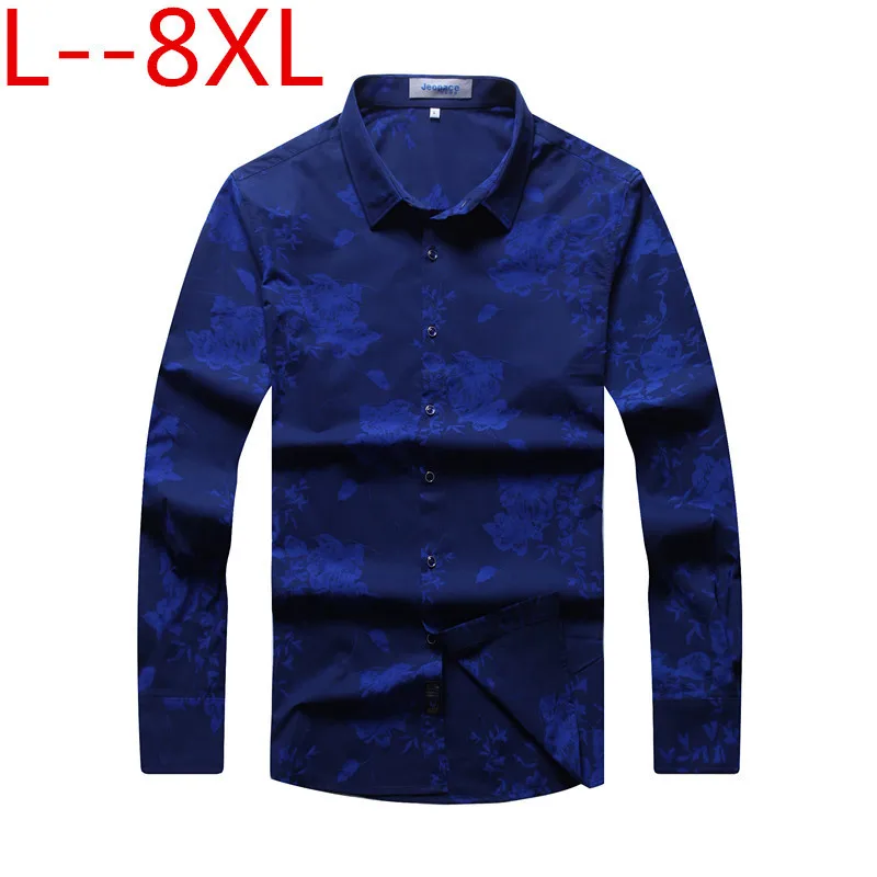 

big size 8XL 7XL 6XL Casual Men Shirts print Slim Fit Male Social Shirts Brand Long Sleeve Business Shirt Men Clothes Spring