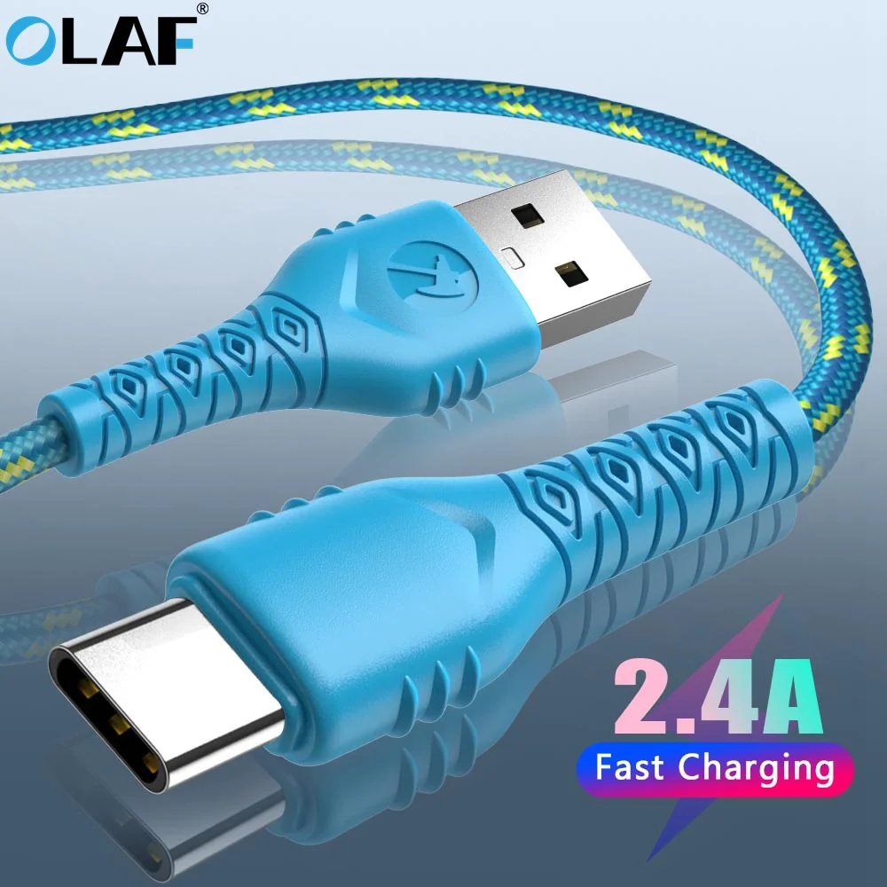 Олаф usb type-C кабель 1 м 2 м 3 м 2.4A Быстрая зарядка данных type-C для samsung S9 S10 Plus Xiaomi mi8 mi9 мобильный телефон USB C кабель