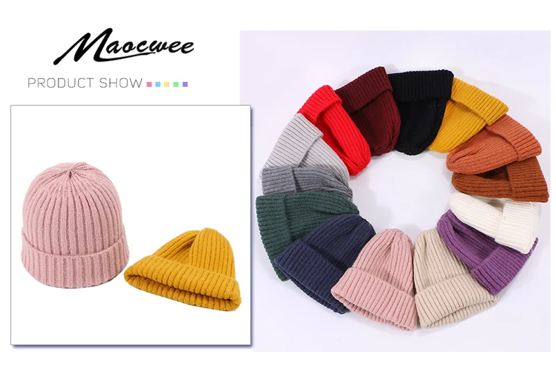 Kids Winter Solid Color Wool Knit Beanie Children Fashion Casual Hat Warm Boy Girl Soft Thicken Hedging Cap Slouchy Bonnet Ski