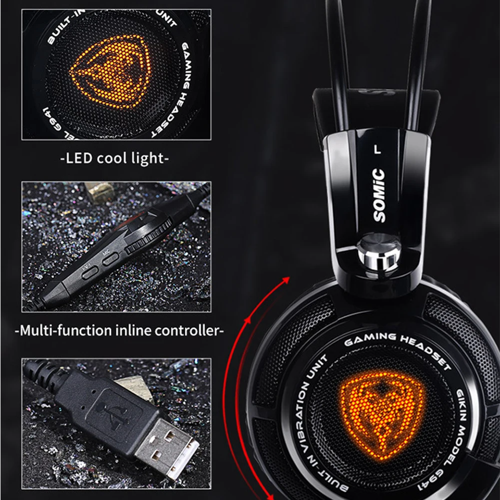 G941 Проводная игровая гарнитура с активным шумоподавлением и зарядкой от usb 7,1 виртуальное объемное звучание ABS стерео регулятор громкости басов