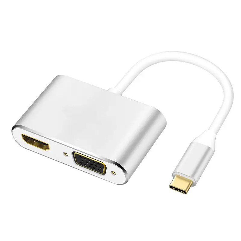 Адаптер из алюминиевого сплава USB3.1 Два в одном совместимый с Type c к HDMI VGA