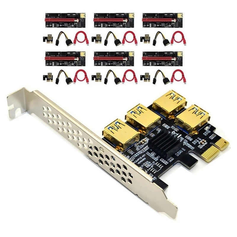 

USB 3.0 PCI-E Express 1X to 16X Riser Card Adapter PCIE 1 to 4 Slot PCIe Port Adapter Card for BTC Bitcoin Miner Mining