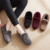 women shoes loafers winter fur slides flat shoes warm plush peas shoes causal slip on shoes for women moccasins fluffy slippers