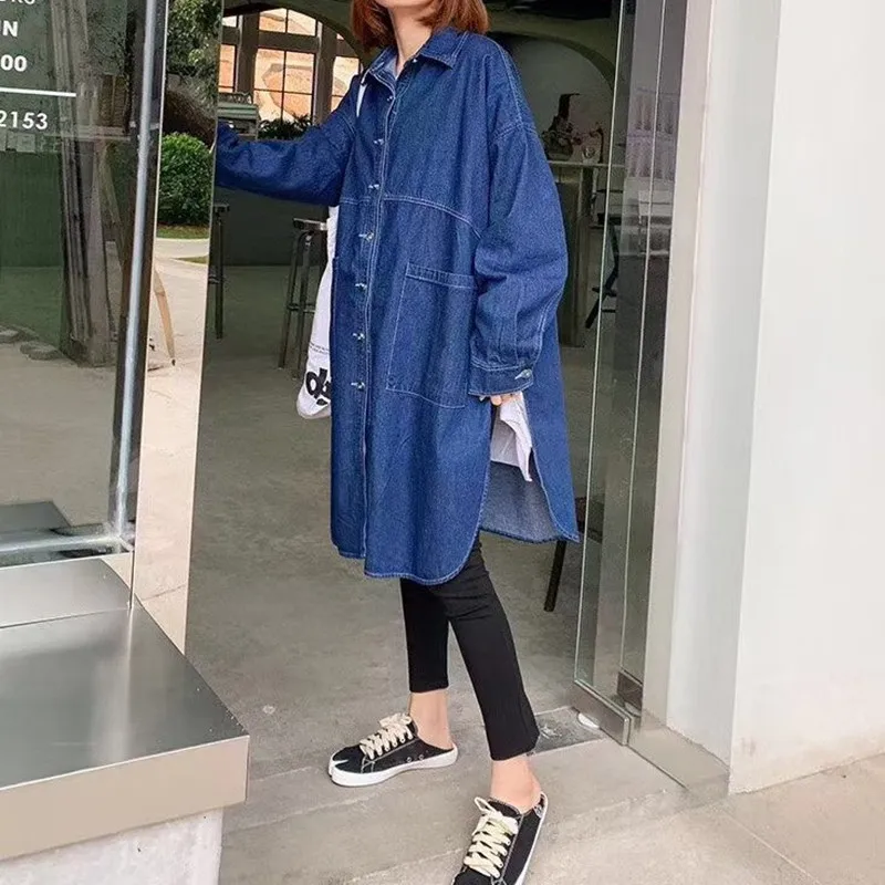 Куртка женская джинсовая средней длины свободная повседневная ленивая ветровка