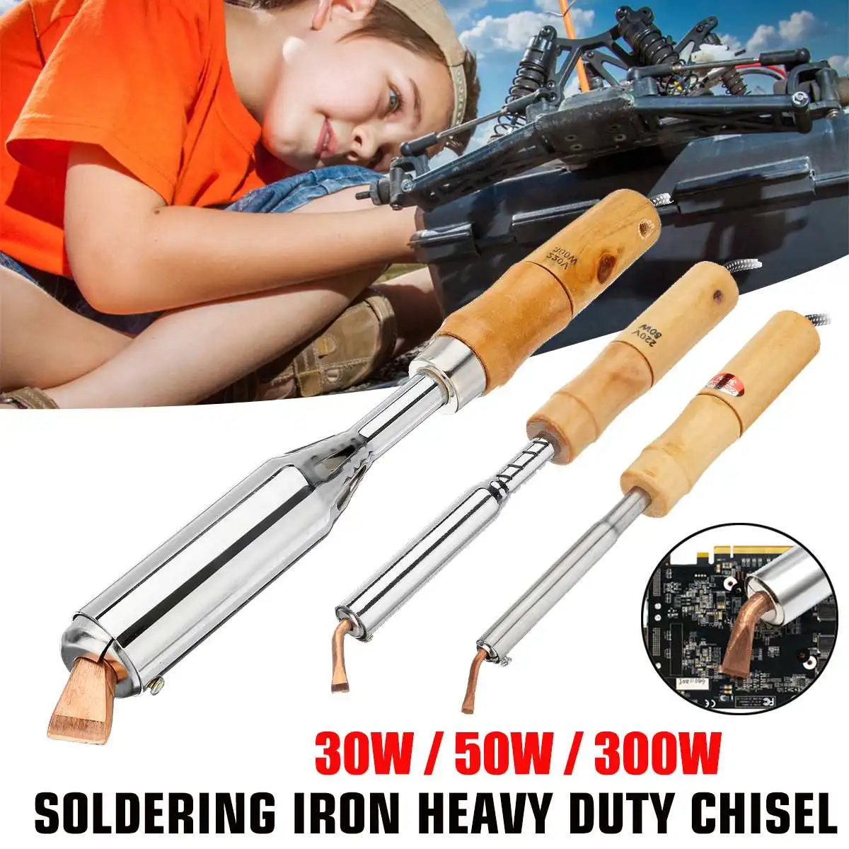 

Heavy Duty External heat Electric Soldering Iron 30W/50W/300W High Power Soldering Iron Chisel Tip Wood Handle
