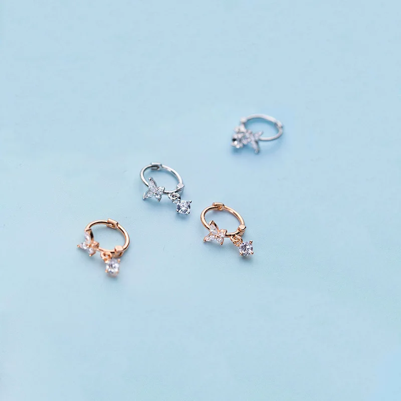 

PONYKISS 100% S925 Sterling Silver ZirconButterfly Hoop Earrings for Women Party Delicate Elegant Accessory Minimlist Gift