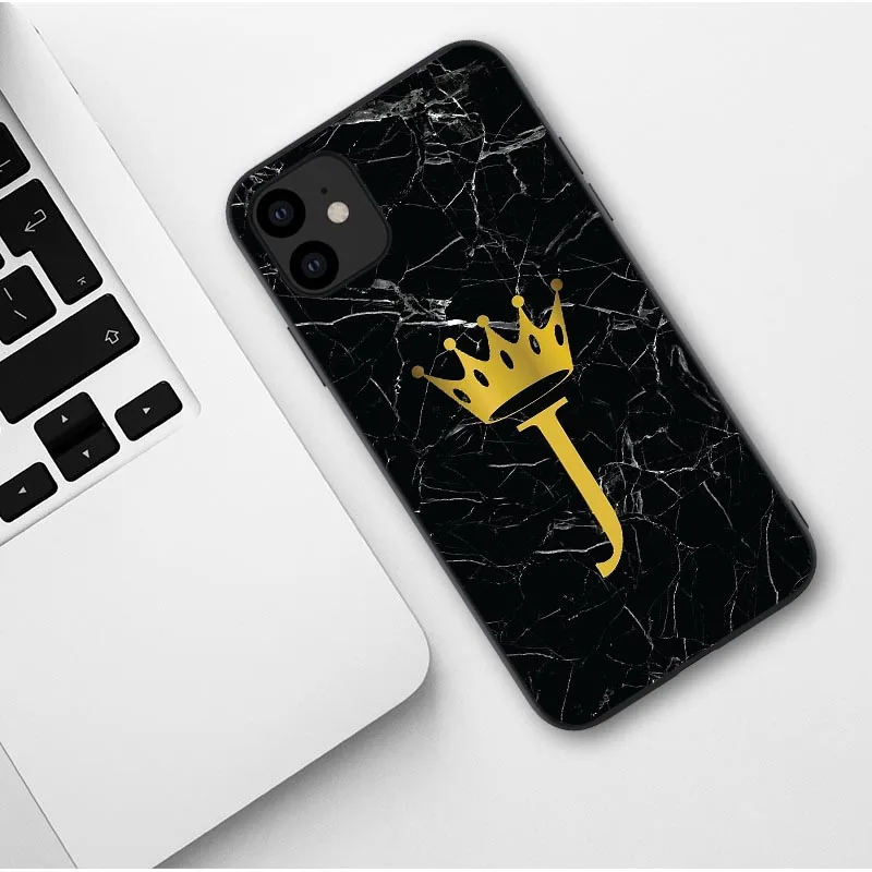 TPU Пользовательский именной чехол для телефона для iphone 11 Pro Max с надписью монограмма черный мрамор Золотая Корона чехол для iphone X XR XS MAX 6 7 8 Pus - Цвет: TPU