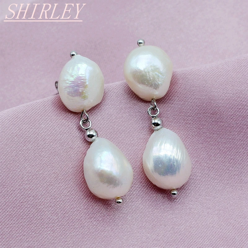 

Lovely baroque earrings, simple style, white freshwater pearls, diameter 11mm, 925 sterling silver, ladies pearl earrings