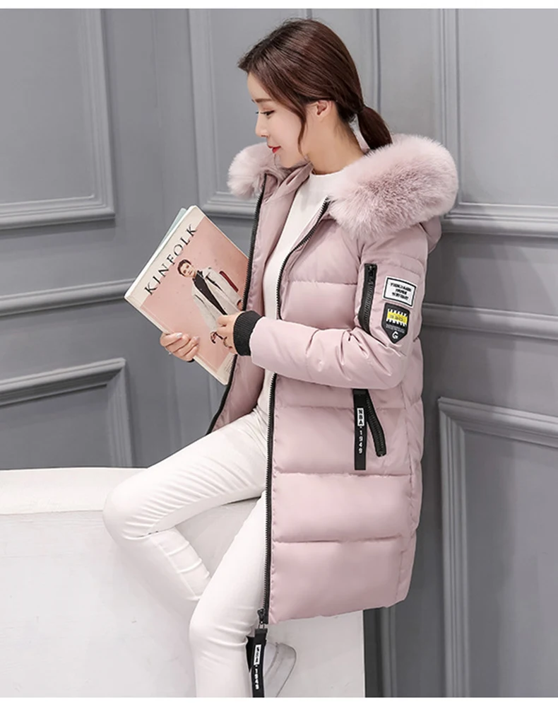Pink Новинка, толстые женские парки, хлопковая Длинная зимняя куртка с капюшоном, женская одежда, теплое пальто, женская верхняя одежда, casaco feminino BLD1268 - Цвет: Pink