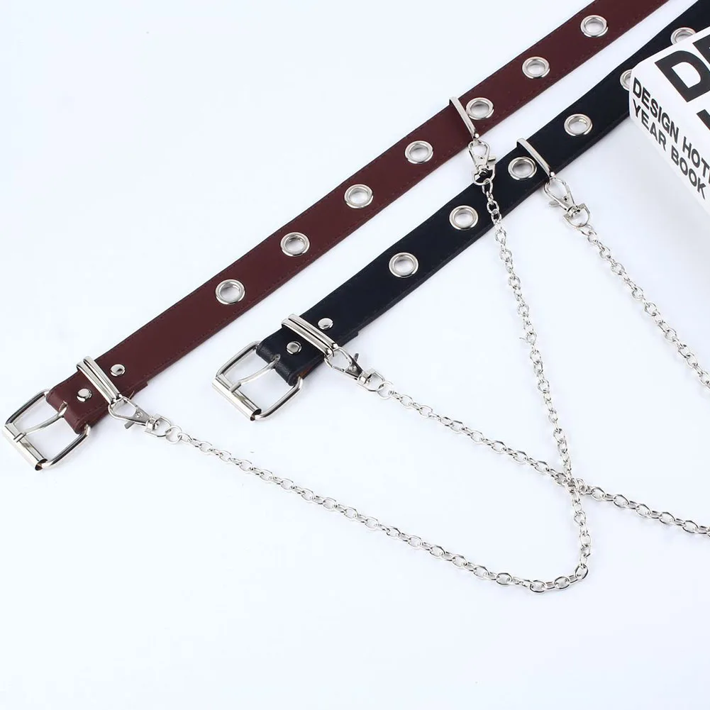 Мужской/женский ремень в стиле панк с отверстиями цепочка ушками декоративный