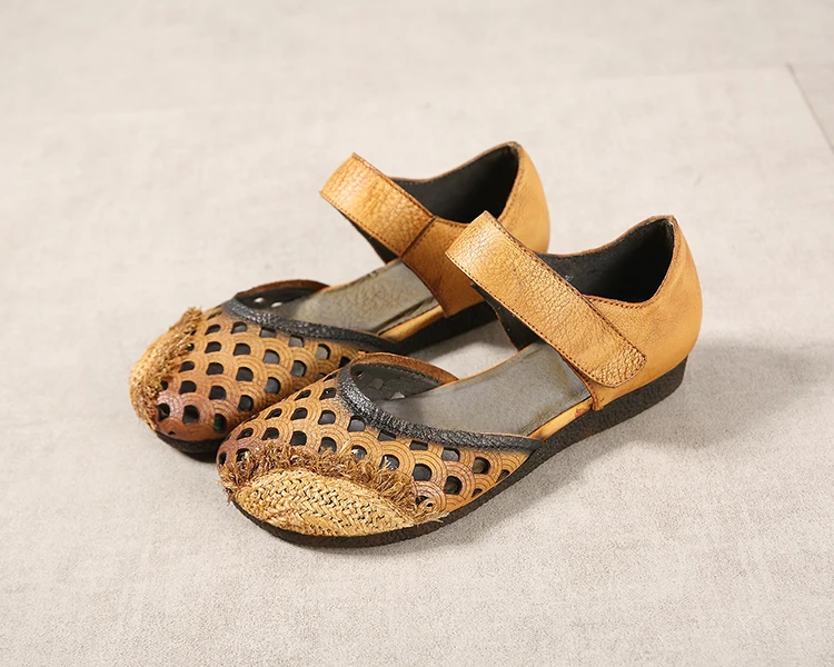 Кожаные открытые сандалии в этническом стиле Повседневная Удобная женская обувь