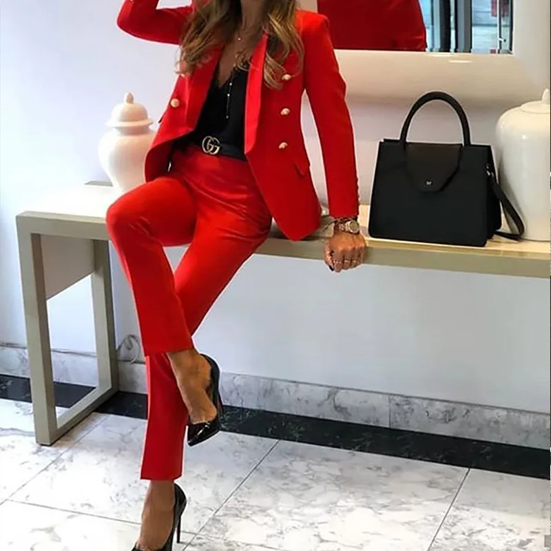 New Women Winter Women's Set Tracksuit Full Sleeve Ruffles Blazers Pencil Pants Suit Two Piece Office Lady Outfits Uniform |