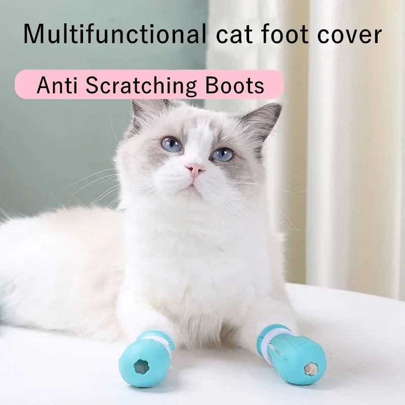 

4pcs/set Adjustable Cats Anti Scratching Boots High Grade Cats Paw Protector Boots Pet Cat Bath Washing Nails Foot Cover Boots