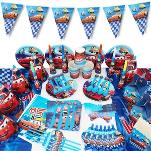 McQueen Cars Birthday Party Decoration Cups Plates Tablecloth Bag Flags Disney Baby Shower Paper Dis in USA (United States)