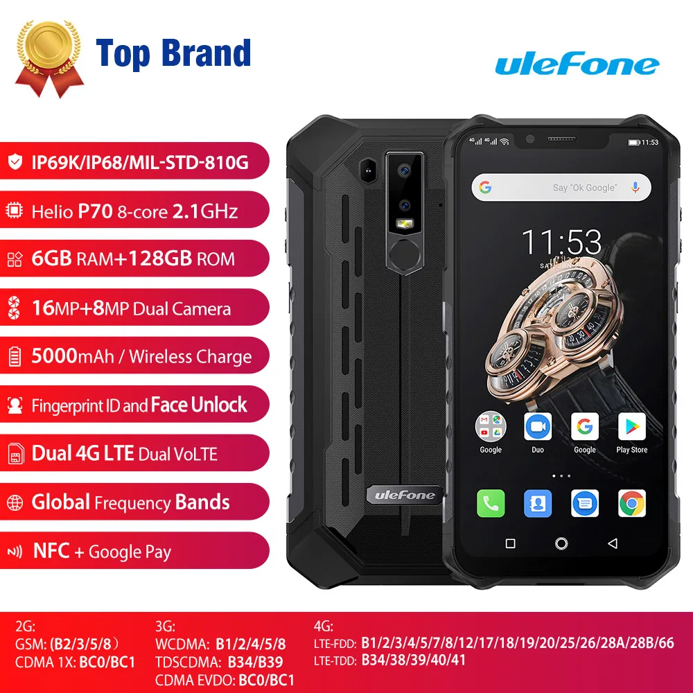 Ulefone Armor 6S прочные мобильные телефоны 6 2 &quotHelio P70 6G + 128G 16MP 8MP Face ID NFC Беспроводная