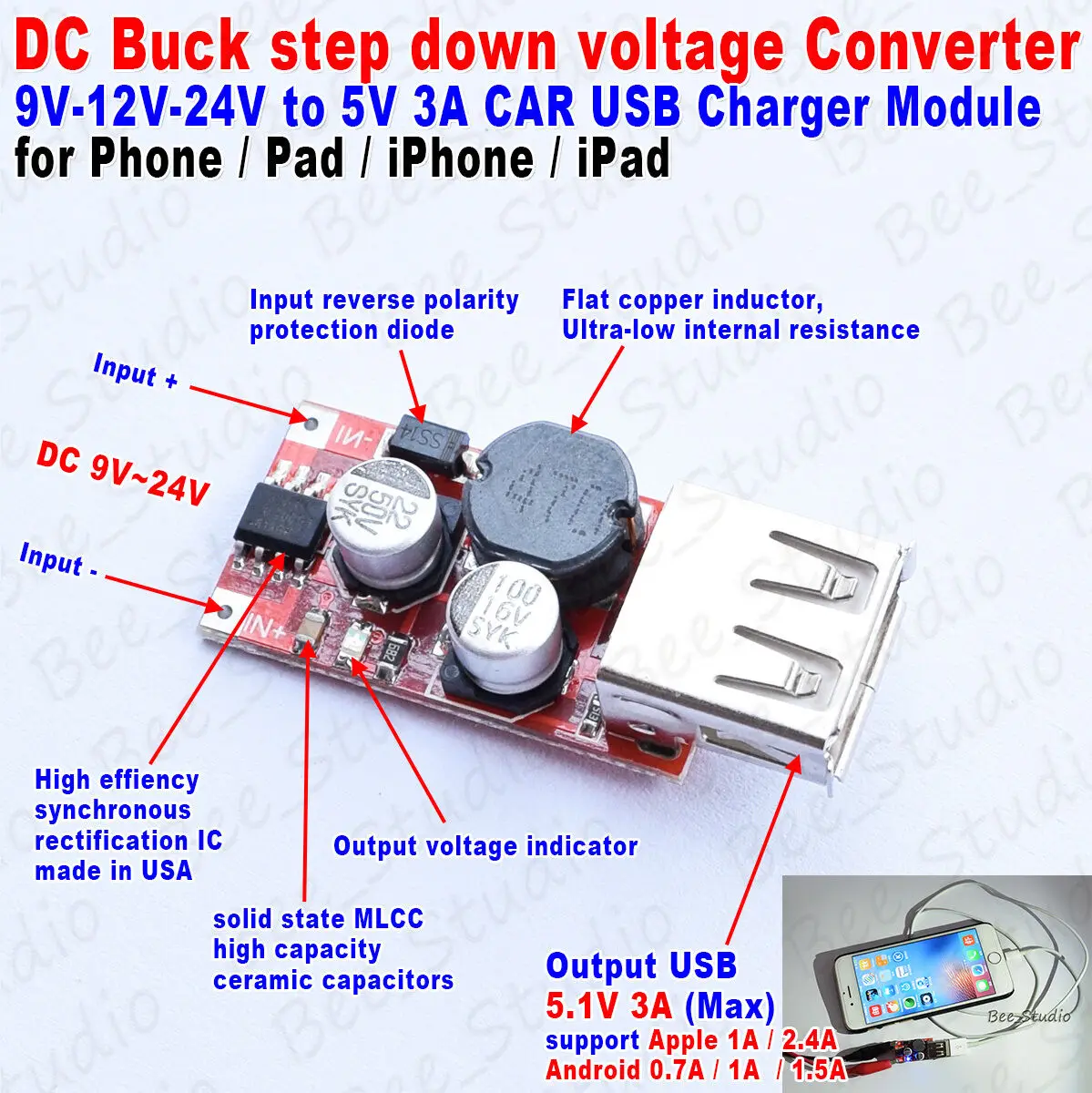 DC-DC понижающий регулятор напряжения преобразователь постоянного тока 9-12-24 В 5 3 А