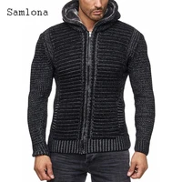 samlona men knitted sweater winter warm coats mens fashion zipper sweaters 2021 hooded top skinny cardigans sexy male knitwear